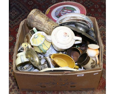 A box of miscellaneous ceramics, stoneware jug, Wade teapot, Royal Worcester etc.