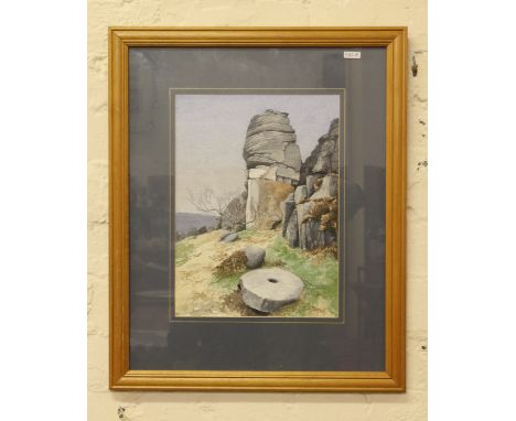 A Robin D Garside signed watercolour 'Rocky Outcrop and Mill Stone'.