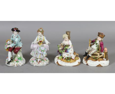 Two pairs of Sitzendorf china figures, one set formed as a child woodsman and companion and the other as a lady and gent coll