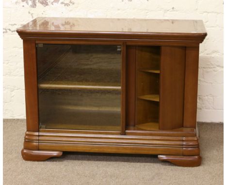 A mahogany home entertainment cabinet with revolving CD rack. Condition Report. To be used as a guide only. Good condition. S