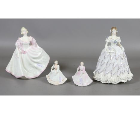 Three Coalport figurines to include Sharon and Elisa along with a Royal Worcester figure 'The Last Waltz'.