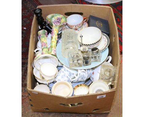 A box of mixed ceramics to include Paragon, Royal Vale, tourist wares, J & G Meakin, Richmond, Burgess & Leigh, Royal Staffor