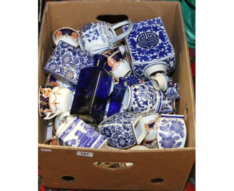 Two china part teasets decorated with blue enamel and gilt edging (approximately seventy five pieces) along with a collection