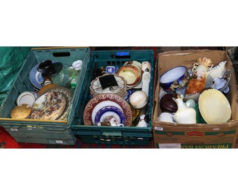 Three boxes of mixed china and glass to include Carltonware Crown Ducal examples.