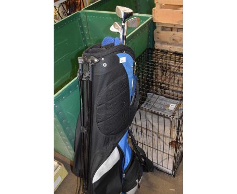 Golf caddy and clubs