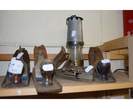 Quantity of assorted woodworking tools and a small paraffin lamp