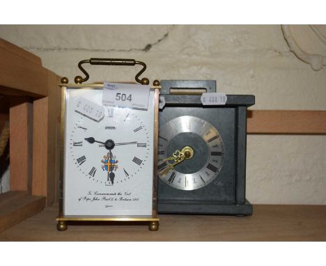Modern grey slate mantel clock and a commemorative carriage clock