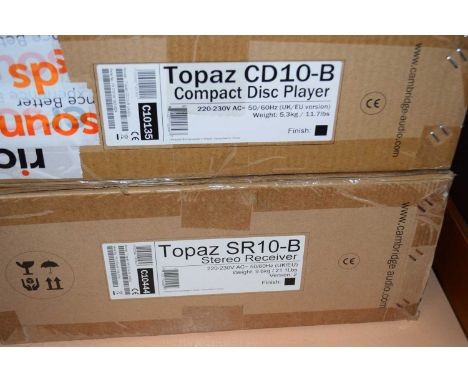 Topaz CD 10-B compact disc player and a Topaz SR10-B stereo receiver, boxed