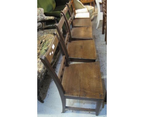 Four similar 19th Century oak rail and bobbin back farmhouse kitchen chairs. (4)(B.P. 24% incl. VAT)