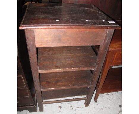 Stained oak kitchen side table with under shelves.(B.P. 24% incl. VAT)   CONDITION REPORT:  Poor condition, dry and tired. Ma