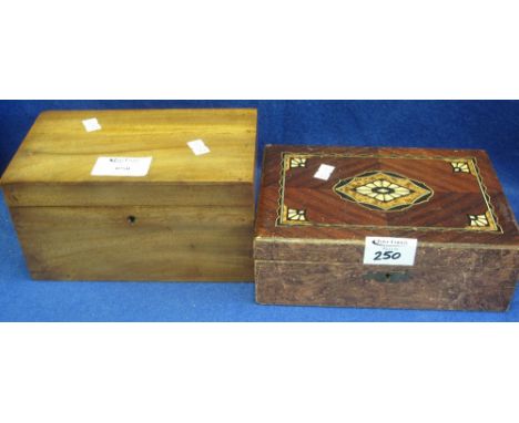 Early 20th Century painted and inlaid jewellery box, together with mahogany two section tea caddy with fitted interior. (2)(B