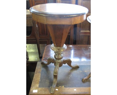 Victorian walnut lady's work box on carved relief foliate tripod legs.(B.P. 24% incl. VAT)