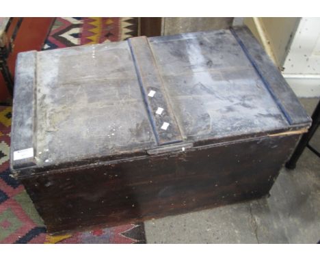 Late 19th Century stained pine trunk with metal carrying handles.(B.P. 24% incl. VAT)