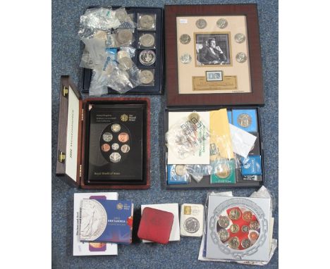 Quantity of assorted coins to include: Franklin Mint JFK half dollar collection, 50th Anniversary Election edition, framed an