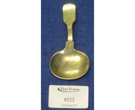 Silver plated engraved caddy spoon.(sold in aid of Wales Air Ambulance)(B.P. 24% incl. VAT)