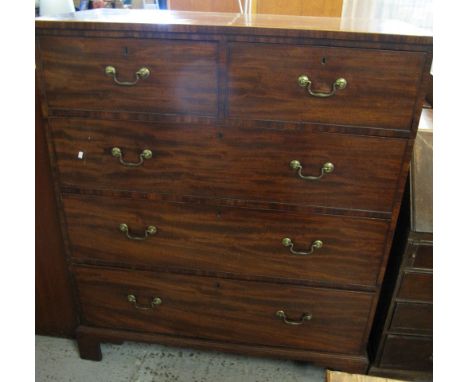 Large 19th Century mahogany inlaid chest of two short and three deep drawers on bracket feet.(B.P. 24% incl. VAT)