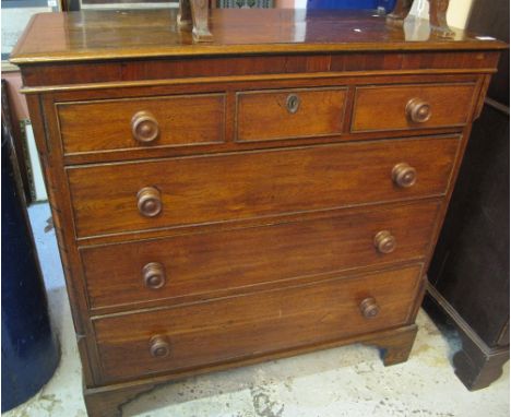 19th Century oak straight front chest of three short and three long drawers with turned knobs, on bracket feet.(B.P. 24% incl