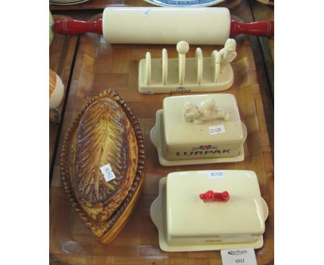 Lurpak advertising toast rack and butter dish and cover, together with an Anchor advertising butter dish and cover, vintage r