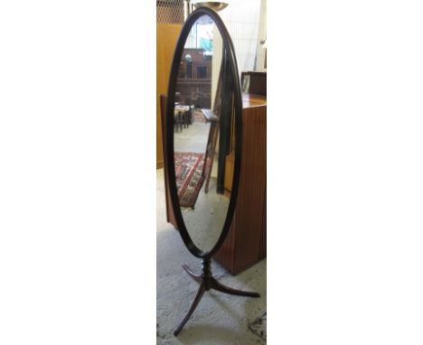 Modern mahogany finish oval bedroom mirror on tripod stand.(B.P. 24% incl. VAT)