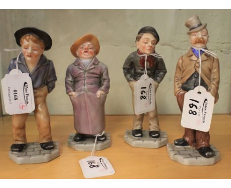 Four Royal Worcester porcelain Dickensian type figures on pavement bases, impressed marks to bases. (4)(B.P. 24% incl. VAT)  