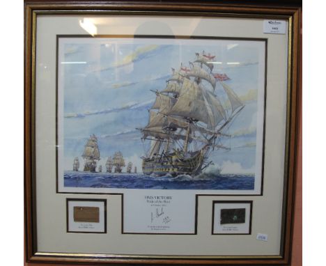 After Stephen Arch, 'HMS Victory, Pride of the Fleet', limited edition print signed in pencil, including small pieces of copp