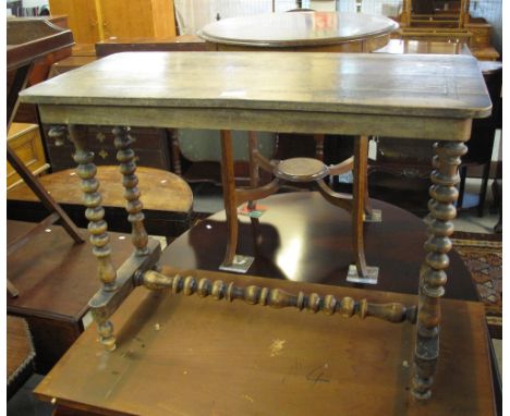 Victorian walnut inlaid stretcher table on bobbin turned supports.(B.P. 24% incl. VAT)