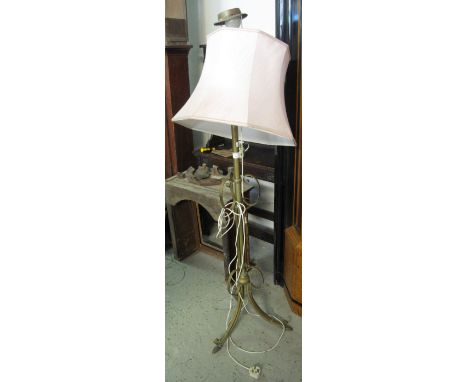 Brass framed standard lamp with shade, on triform base. (B.P. 24% incl. VAT)