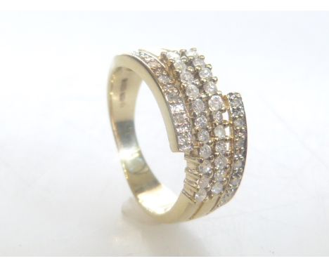 9ct gold ring set with four bars of diamonds, size L