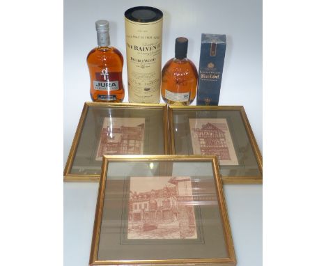 Four bottle of Scotch whisky including Glenrothes single malt, Balvenie, three prints and four studies