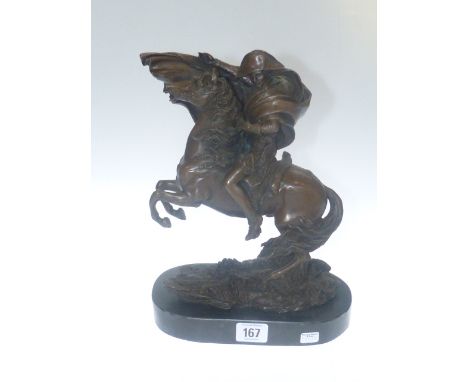 Modern bronze of Napoleon on rearing horse mounted on marble plinth