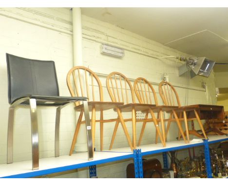 Set of four vintage Ercol chairs, Danish contemporary side chair and mahogany crossbanded sofa coffee table (6)