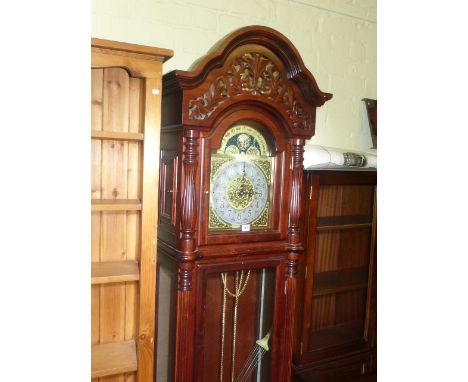 Modern mahogany double weight longcase clock