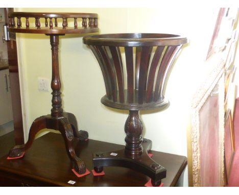 Mahogany triform jardiniere stand and circular galleried tripod occasional table (2)