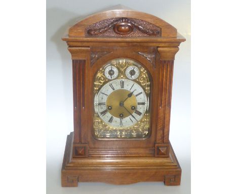 Late 19th Century walnut three-train bracket clock, with chime/silent, slow/fast