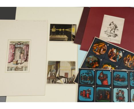 Watercolour and Engravings, ‘Artemus Ward - His Show’, G B delt., performer on US stage, pen, ink and watercolour, dated 1864