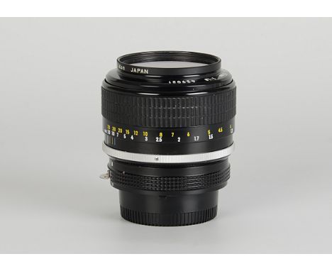 A Nikon Nikkor Ai f/1.8 85mm Lens, black, serial no. 429021, body, VG, elements, VG, some very light internal haze, in maker’