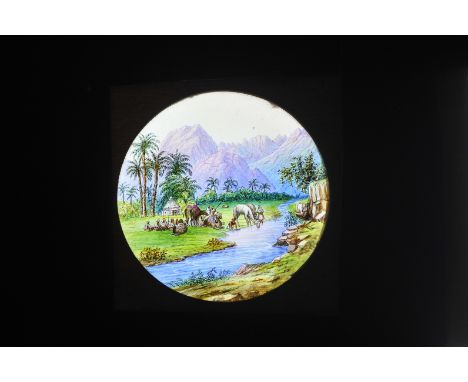 Static mahogany-mounted hand-coloured magic lantern slides, Ally Sloper [early comic character], Robinson Crusoe (13), comic 