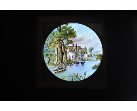 Mahogany-Mounted J H Steward Valley Farm Hand-Coloured Magic Lantern Slide Dissolve Set, by day, by night and in winter, G, s