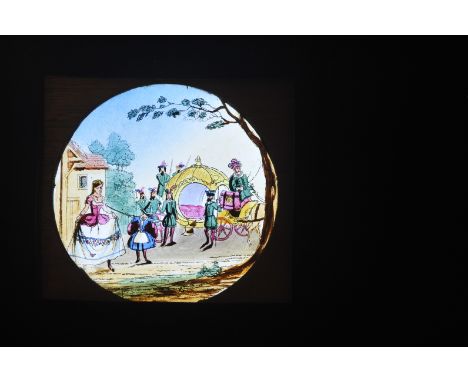 Static mahogany-mounted Cinderella hand-coloured magic lantern slide set, G (10)