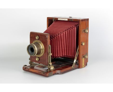 A J. Lancaster & Sons 1889 Instantograph Mahogany Field Camera, 6½x4¾, with J. Lancaster & Sons f/10 brass lens, body, VG, be