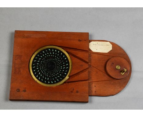 A rare and large Henry Langdon Childe Mahogany-Mounted and Brass Hand-Painted Chromatrope, pair of pulley-operated contra-rot