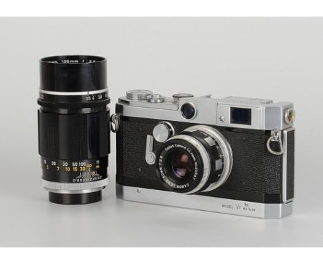 A Canon Model VT De Luxe Rangefinder Camera, chrome, serial no. 540255, with Canon f/2.8 50mm lens, chrome, serial no. 20307,