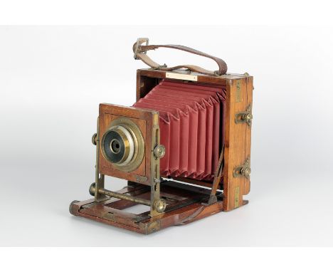 A J. Lancaster & Sons 1901 Instantograph Mahogany Field Camera, 3¼x4¼, with J. Lancaster & Sons f/10 brass lens, body, G, bel