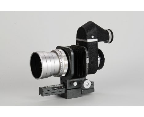 A Leitz Visoflex II Reflex Housing, M mount, with Bellows II and Leitz Summicron f/2 90mm lens, chrome, serial no. 1983769, b