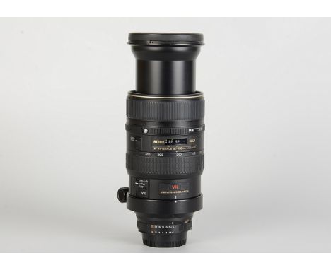 Nikon Nikkor AF ED VR f/4.5-5.6 80-400mm Lens, black, serial no. 239342, body, VG, elements, VG, some very light internal haz