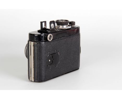 An Ensign Multex I Rangefinder Camera, black, with Ensign Multar f/3.5 50mm lens, chrome, serial no. 140382, body, G-VG, shut