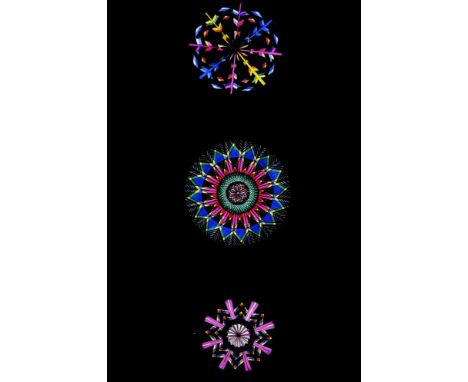Wood-mounted hand-coloured Simple Chromatrope Magic Lantern Slides, F, three handles or crank wheels damaged or replaced (4)
