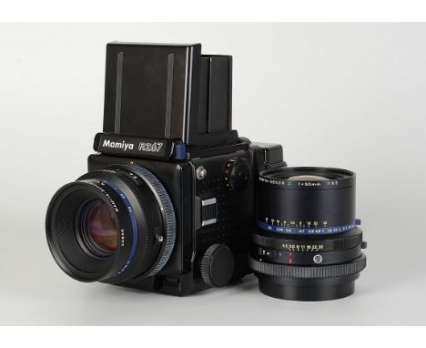 A Mamiya RZ67 Professional Camera, black, serial no. 130006, with Mamiya-Sekor Z f/2.8 110mm lens, black, serial no. 20856, b