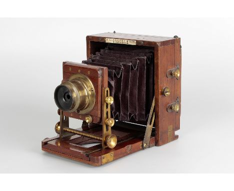 A J. Lancaster & Sons 1889 Instantograph Mahogany Field Camera, 3¼x4¼, with J. Lancaster & Sons f/10 brass lens, body, G, len