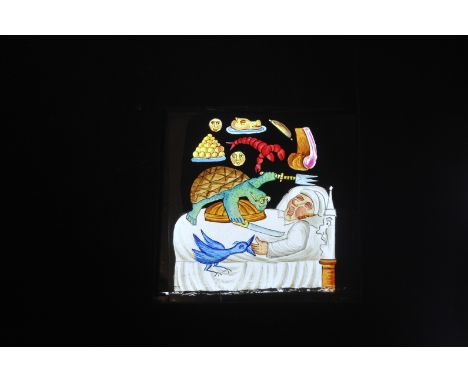 Mahogany-mounted Single-Slipper Comic Hand-Coloured Magic Lantern Slides, G (13)